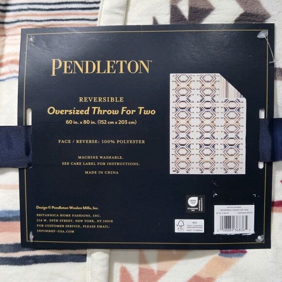 Pendleton Throw Blanket For Two Reversible Oversized Cream Tribal Pattern 60x80 - Picture 3 of 16